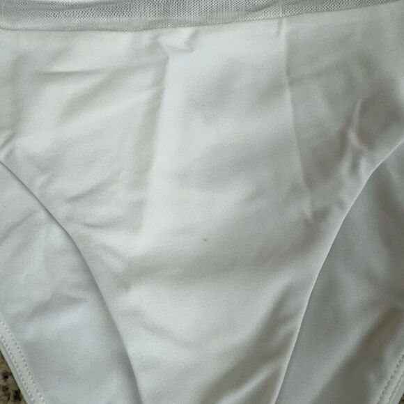 Lovers + Friends Cashel High Waist Bikini Bottom in White Sheer Mesh Stripes Che - Picture 13 of 13